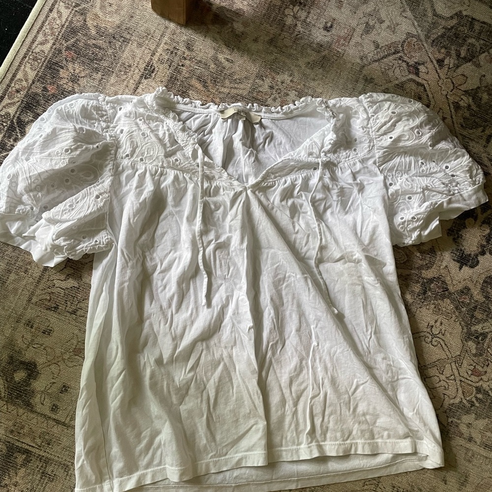 LOFT White Eyelet Puff Sleeve Blouse